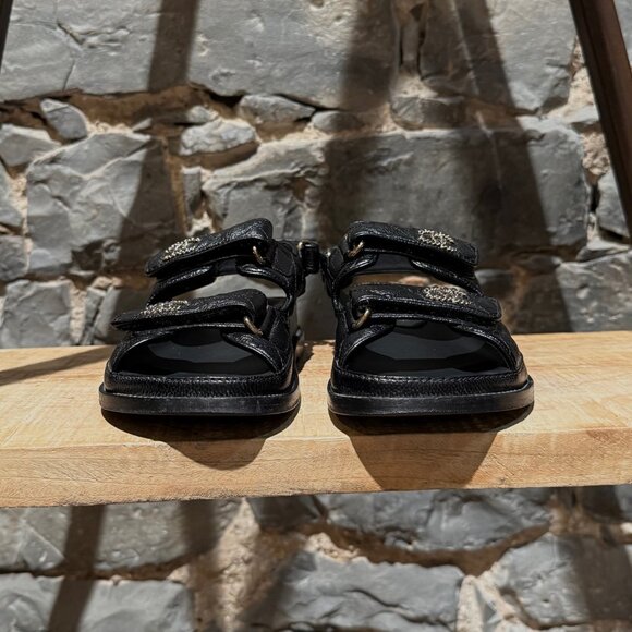 Chanel Black Caviar Leather CC Dad Slingback Sandals - Picture 2 of 13